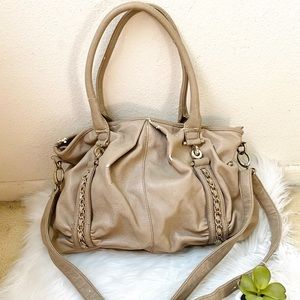 Cream/tan messenger shoulder purse tote